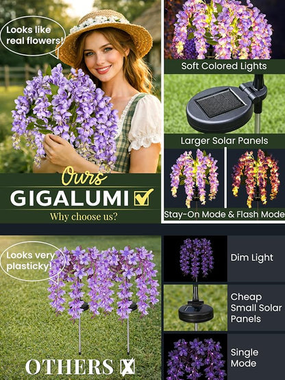 GIGALUMI Solar Lights Outdoor for Garden Decor, 3 Pack Solar Flower Lights - Image 2