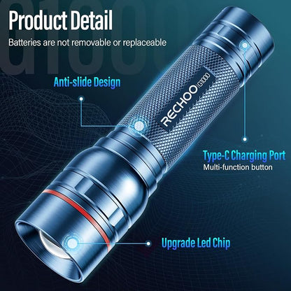 RECHOO Rechargeable Flashlights High Lumens, Super Bright Flash Light 2 Pack - Image 4