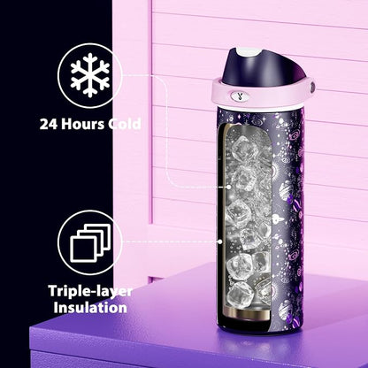 24 oz Insulated Water Bottle for Women: Meoky Stainless Steel Water Bottle - Image 2