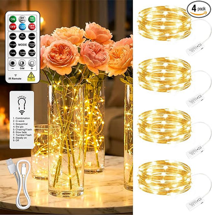 4 Pack 50 LED Fairy Lights Battery Operated by SINAMER
