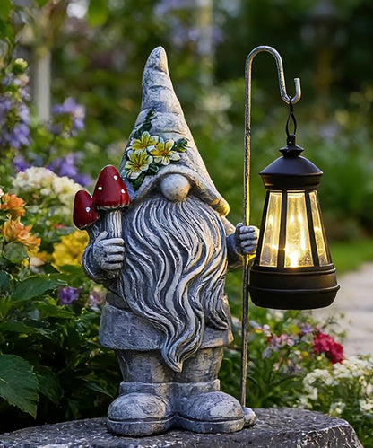 Garden Gnome Statue with Lantern: Outdoor Sculpture Decor - Image 7