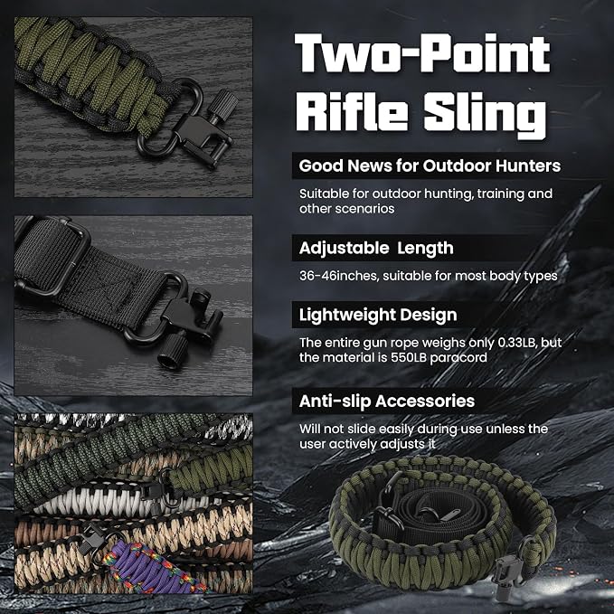 Double Braide 550LB Shotgun Sling 2 Point Paracord Rifle Sling, Non-Slip - Image 3