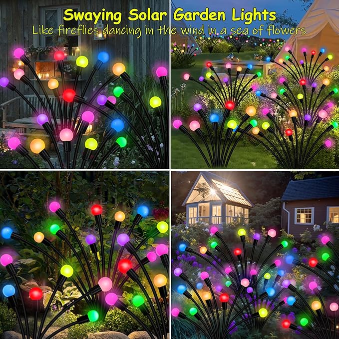 Kohlrabi Solar Garden Lights Outdoor, 6 Pack 48 LED Solar Firefly Lights - Image 4