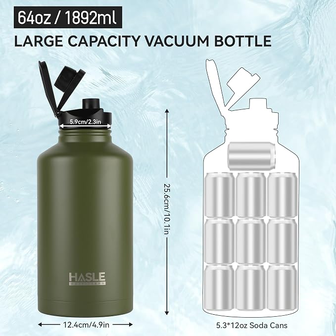 HASLE OUTFITTERS Half Gallon Insulated Water Bottles 64 oz, Stainless Steel - Image 3