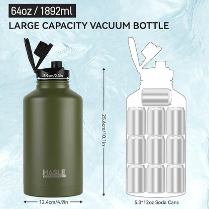 HASLE OUTFITTERS Half Gallon Insulated Water Bottles 64 oz, Stainless Steel - Image 3
