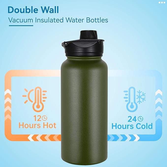 VEGOND 32 oz Insulated Water Bottle Bulk Stainless Steel Metal Water Bottles - Image 3
