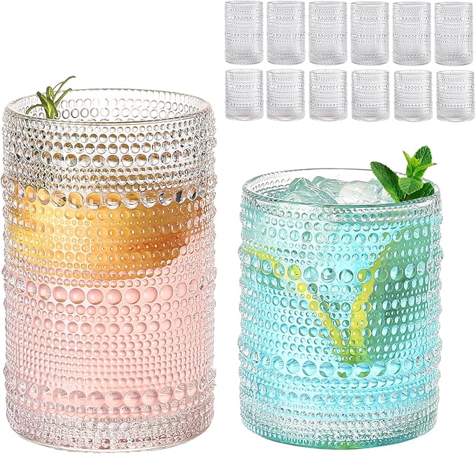 ZMOWIPDL Vintage Glassware Drinking Glasses Set of 12, Embossed Water Tumbler by ZMOWIPDL