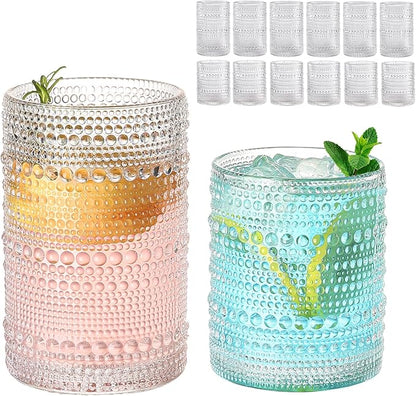 ZMOWIPDL Vintage Glassware Drinking Glasses Set of 12, Embossed Water Tumbler by ZMOWIPDL