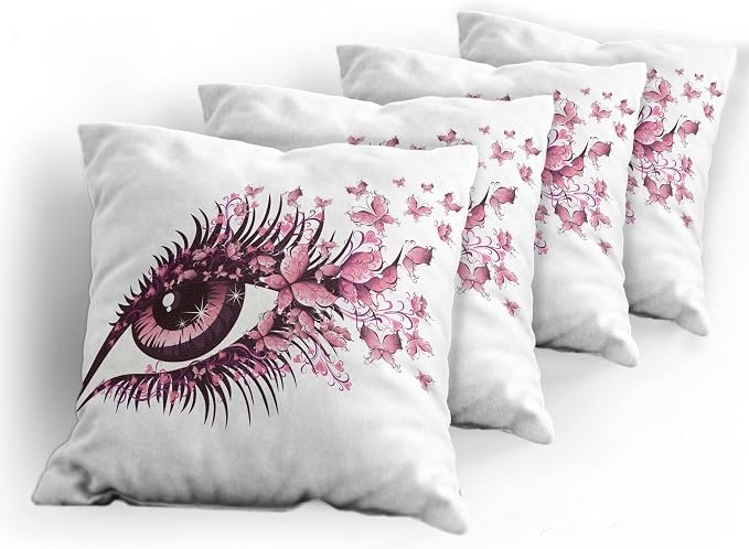 Ambesonne Butterflies Throw Pillow Cushion Case Pack of 4, Female Eye Eyelashes - Image 5