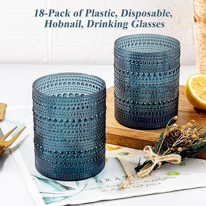 18PCS Hobnail Plastic Drinking Glasses - 14Oz Beaded Mixed Drinkware Sets - Image 2