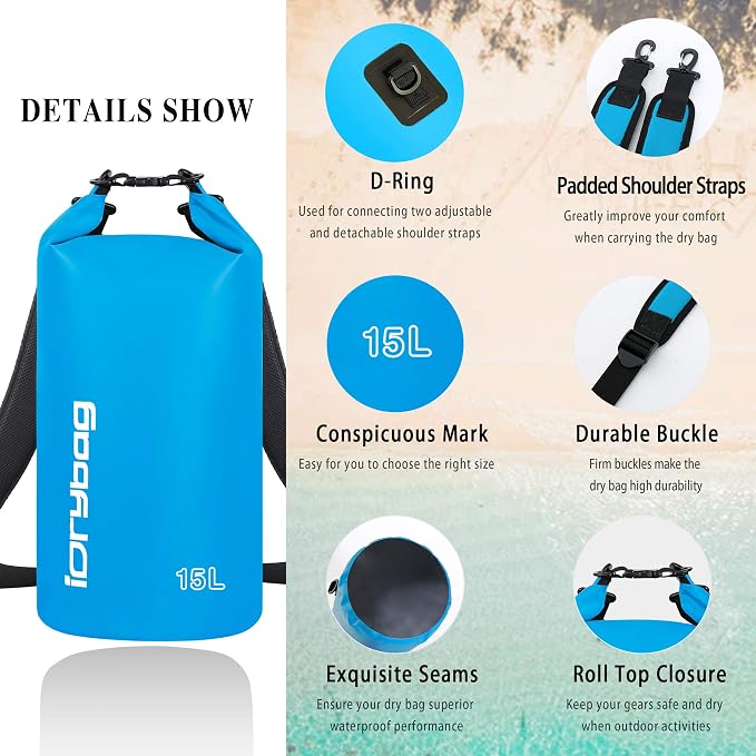 IDRYBAG Dry Bag for Kayaking Waterproof 2L/5L/10L/15L/20L, Small Dry Sack - Image 2