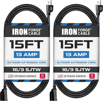 Iron Forge Cable 2 Pack 15 Ft Black Extension Cord, 15 Foot Extension Cord by IronForgeCable