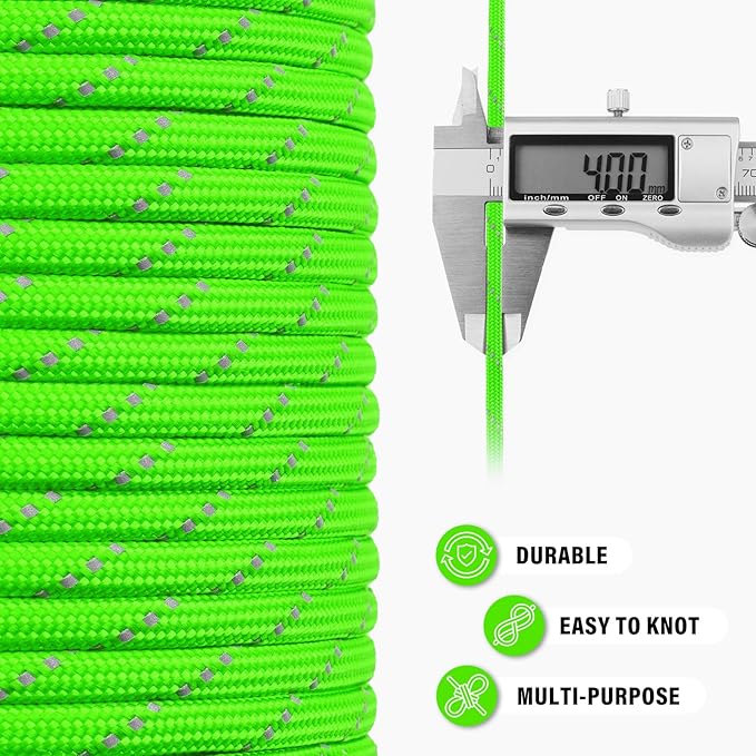 Reflective Paracord Rope 750 lb - 200ft 5/32" Parachute Cord 4MM 12-Strand para - Image 6