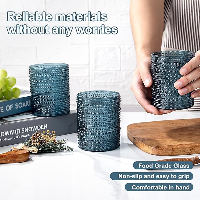 YOUBET 24PCS Plastic Hobnail Drinking Glasses - 14 Oz Blue Vintage Glasses - Image 4
