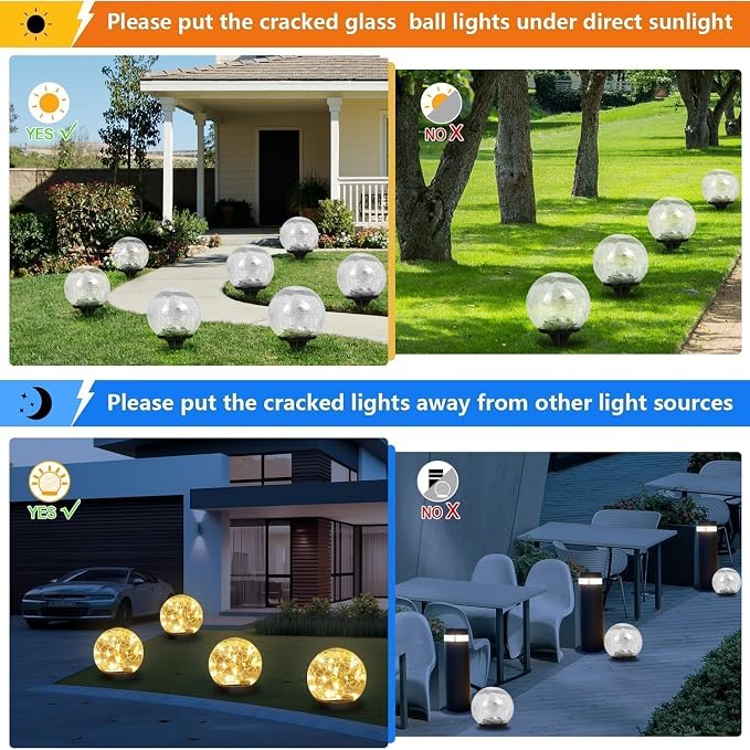 SyouHome Solar Garden Lights Outdoor Waterproof, 6 Pack LEDs Cracked Glass Ball - Image 4