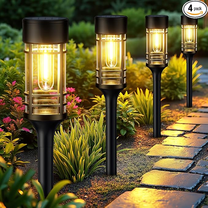 LETMY Solar Pathway Lights Outdoor, 4 Pack Solar Lights Outdoor Waterproof IP65 by Letmy
