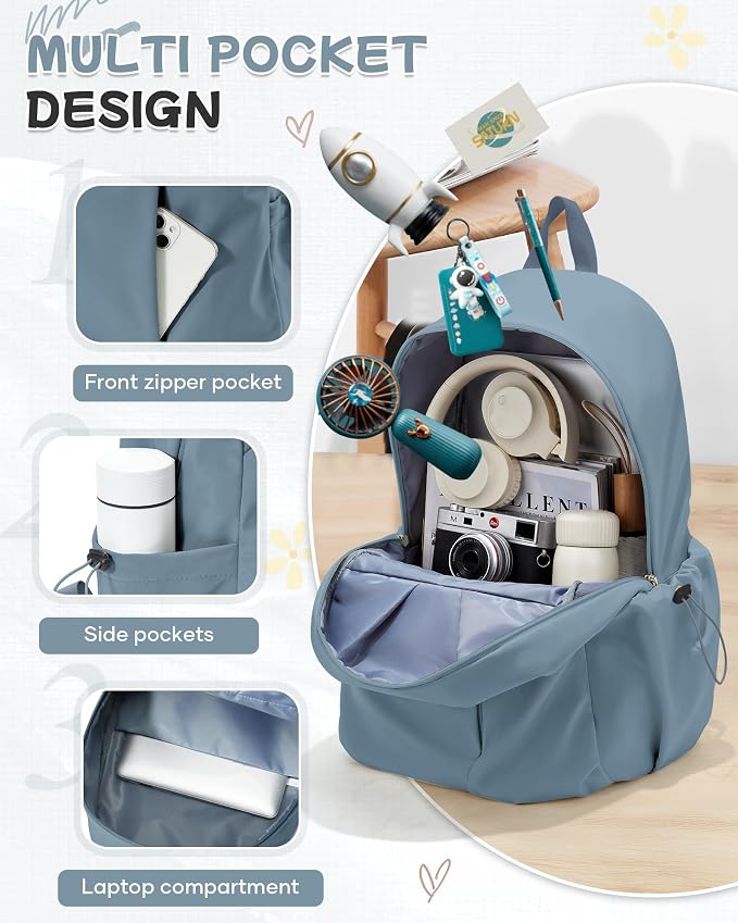 SEAFEW Small Blue Backpack for School Women Girls, Waterproof Bookbag Cute High - Image 4