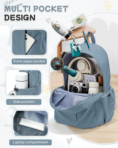 SEAFEW Small Blue Backpack for School Women Girls, Waterproof Bookbag Cute High - Image 4