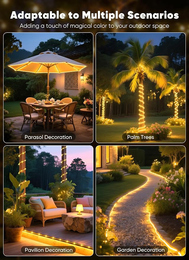 Brightown Solar Rope Lights, 39FT 100LED Outdoor Solar String Lights, IP65 - Image 8