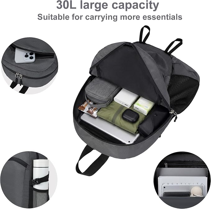 Lightweight Hiking Backpack 30L Packable Foldable Daypack Collapsible Travel - Image 2