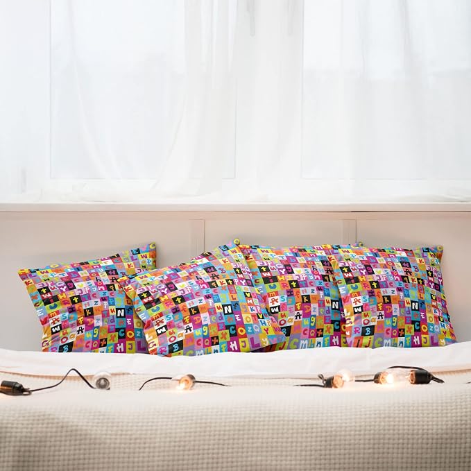 Ambesonne Abstract Throw Pillow Cushion Case Pack of 4, Colored Alphabet - Image 6