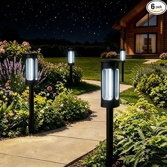 Solar Pathway Lights Outdoor 6 Pack, Upgraded Brighter 6 Inch extended filament by Unknown