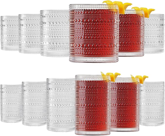 Khen Vintage Hobnail Drinking Glasses Set of 12, 13oz Highball Glasses & 10 oz - Image 9