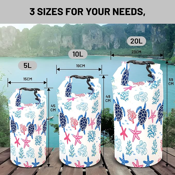 Waterproof Dry Bag, Roll Top Sea Turtle Coral Starfish Waterproof Backpack - Image 6