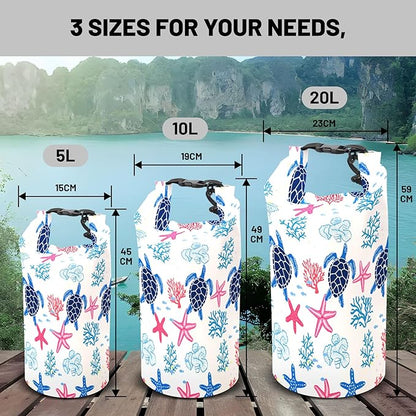 Waterproof Dry Bag, Roll Top Sea Turtle Coral Starfish Waterproof Backpack - Image 6