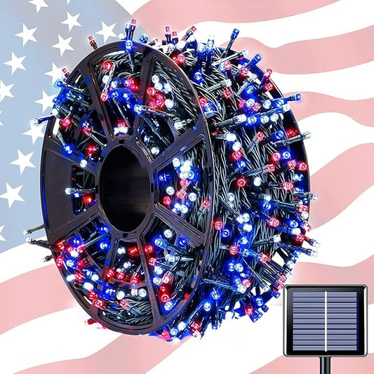 JMEXSUSS 600 LED 4th of July Decorations Solar Lights, 206.7ft Red White and by JMEXSUSS