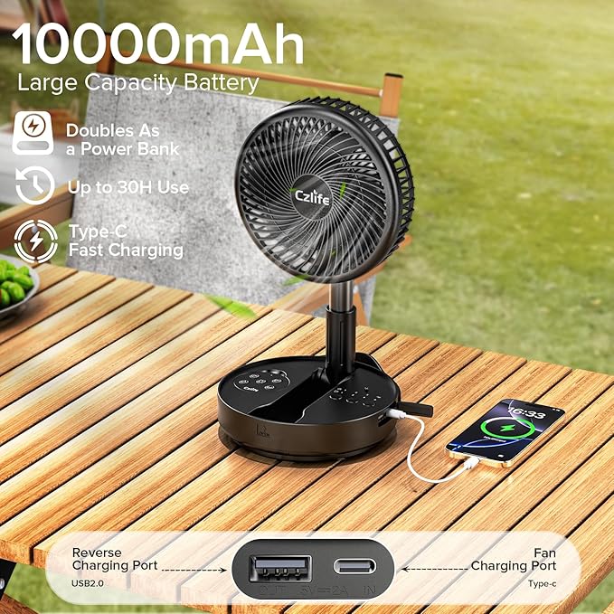 Czlife F9 Portable Fan, 10000mAh Rechargeable Battery Powered - Image 6