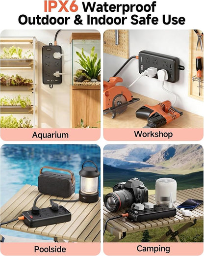 Outdoor Power Strip Waterproof IPX6, 6 Ft Extension Cord, 6 Wide Outlets & 4 - Image 7