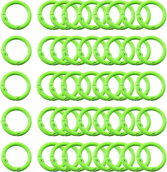 Carabiner Clip 48Pcs Green Metal Key Ring Clip Circle Keychain Rings Bulk by KJMLDIY