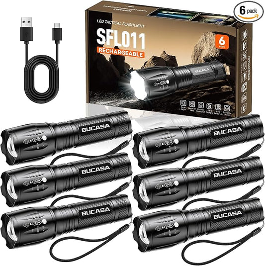 BUCASA 6 Pack Rechargeable Flashlights High Lumens, Brighter Small Flashlight by Lightingupyoureveryday