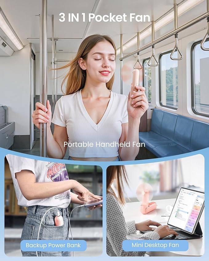 Gaiatop Portable Handheld Fan, 3 in 1 Mini Fan Handheld, Foldable Personal Fans - Image 5