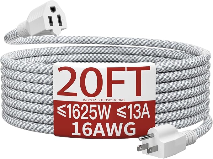16/3 Braided Extension Cord 20 FT, Braided Extension Cord Flexible & Durable by Skrizcable