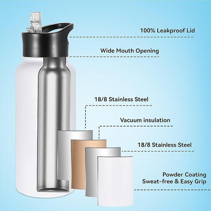 VEGOND 32 oz Insulated Water Bottle Bulk Stainless Steel Metal Water Bottles - Image 2