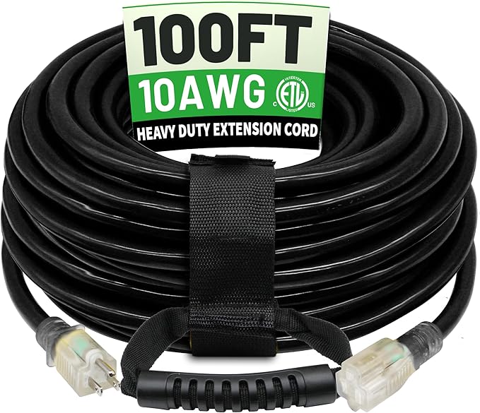 POWGRN 100 Ft 10AWG Black Outdoor Extension Cord Waterproof Heavy Duty 10 Gauge by POWGRN