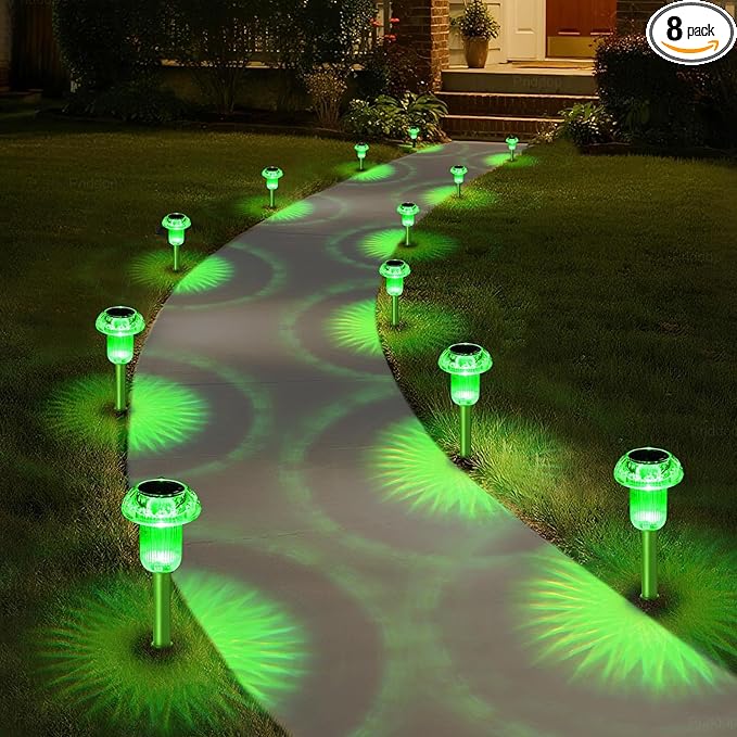 Priddop Solar Lights Outdoor Pathway Waterproof 8 Pack Green Stake LED Green by Priddop