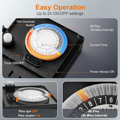 SURAIELEC Outdoor Power Stake, 24-Hour Mechanical Light Timer, Electrical Power - Image 2
