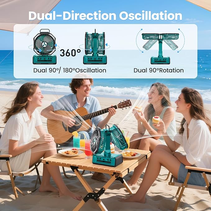 Dual Head Portable Rechargeable Fan 20000mAh Battery Powered Fan Camping - Image 5