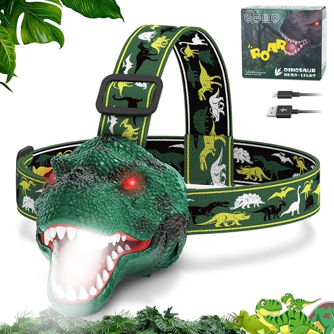 Nitigo Dinosaur Headlamp for Kids Flashlight Rechargeable Led Dino Head Lamp by Nitigo