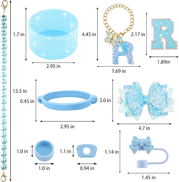 9PCS Blue for Stanley Cup Accessories Set Bling Initials Bow Charms for Stanley - Image 3