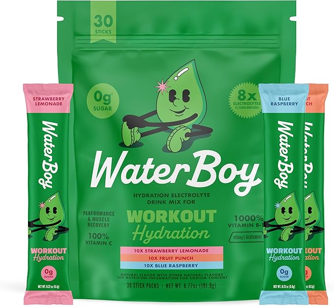 Waterboy Workout Hydration | 2, 960mg Sugar Free Electrolyte Powder Packets | by WaterBoy