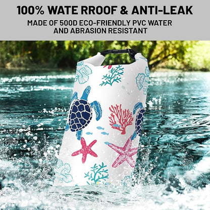 Waterproof Dry Bag, Roll Top Sea Turtle Coral Starfish Waterproof Backpack - Image 2