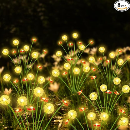 Solar Garden Lights Outdoor, 8 Pack 64 LED, Solar Swaying Dandelion Bee Lights by EEW