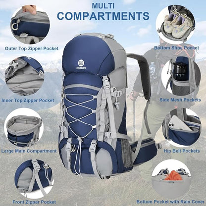 60L Hiking Backpack, Water Resistant Camping Backpack - Image 3