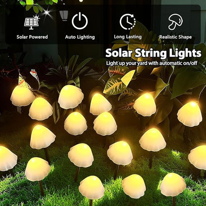 OZS 2PK 32LED 55FT Mushroom Solar Garden Lights Outdoor, Solar String Lights - Image 8