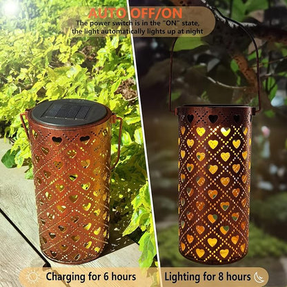 Solar Lanterns Outdoor Hanging Heart Pattern Decor Lantern, Waterproof Hollow - Image 5