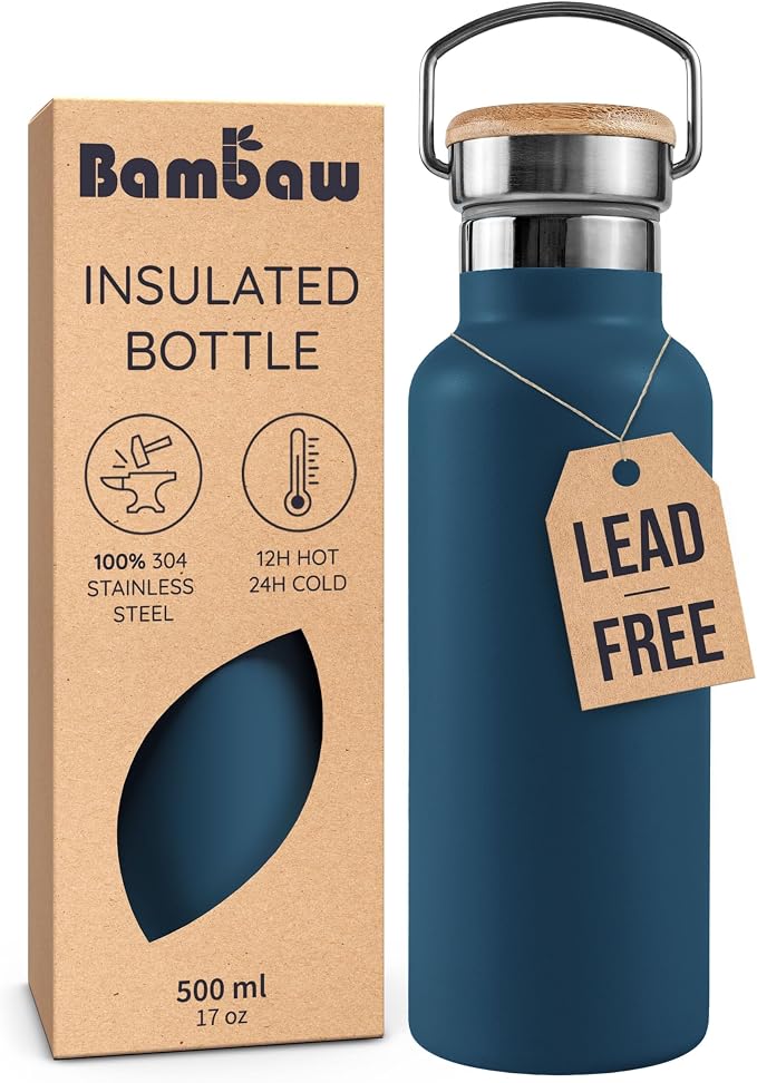 Bambaw Insulated Water Bottle 16 oz, Stainless Steel Water Bottle Insulated by Bambaw